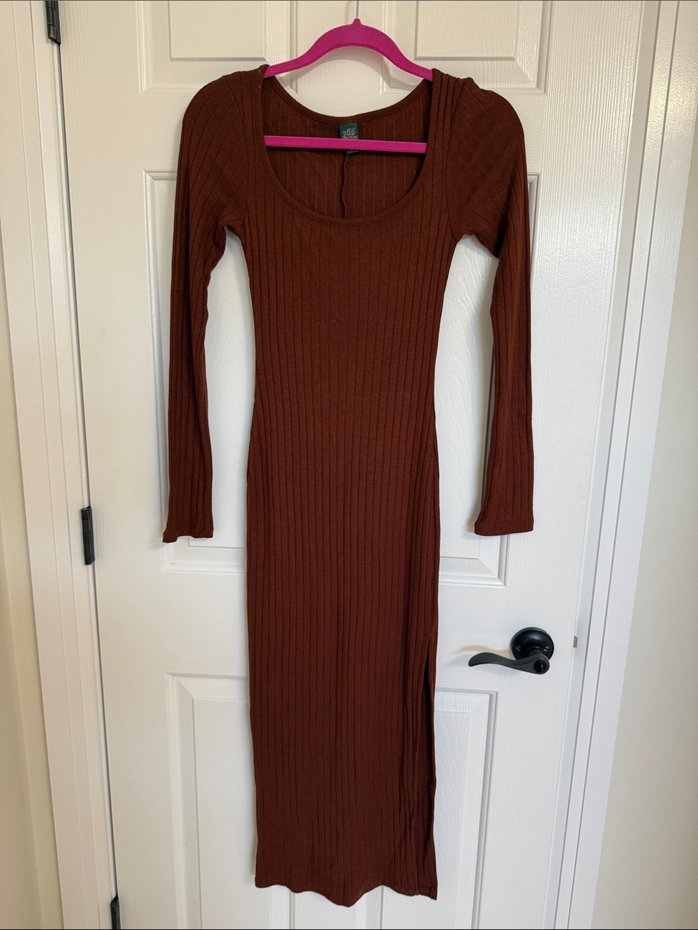wild fable Ribbed Long-Sleeve Scoop Neck Maxi Dress - Brown